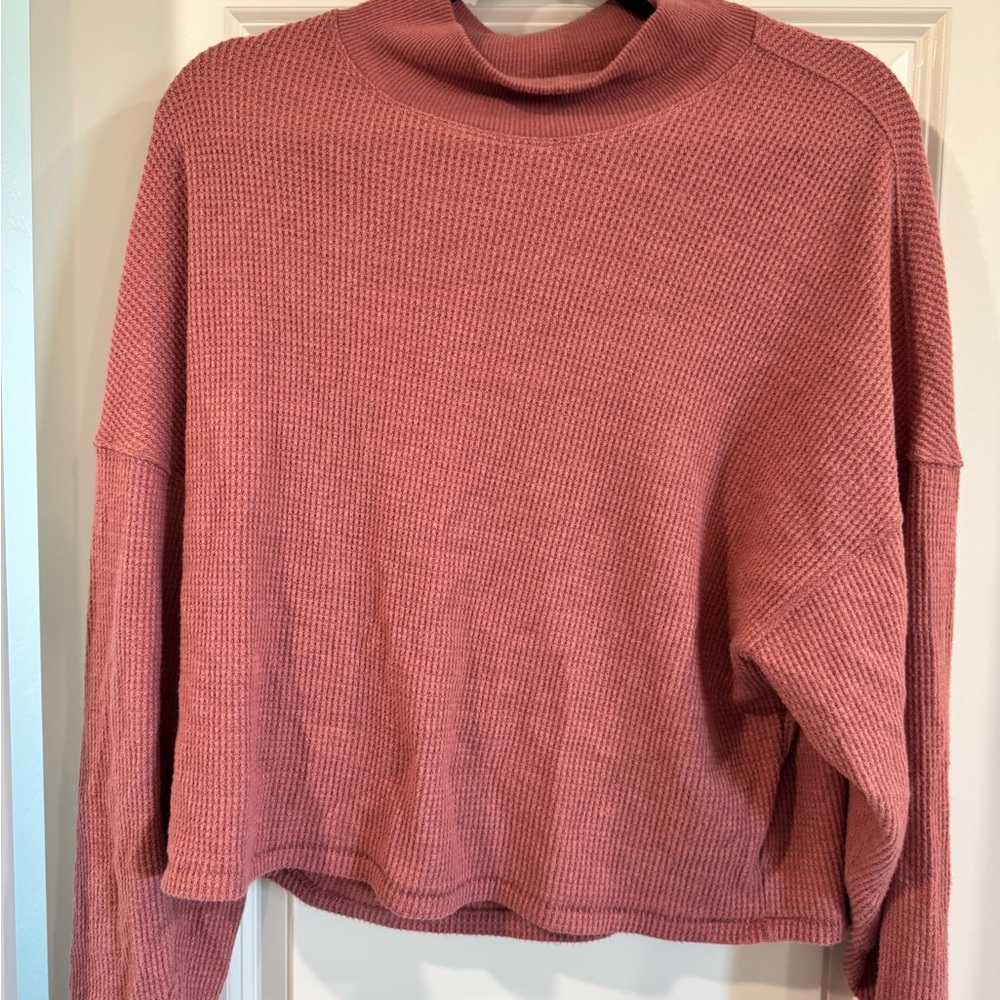 Abercrombie & Fitch Waffle Knit Mock Neck Sweater in Dusty Rose